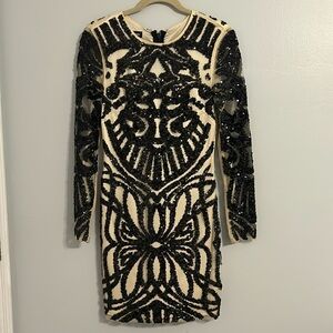 Bebe Long Sleeve Sequin Mesh Dress